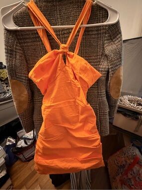 Free People Bright Orange Tie-Back Mini Dress